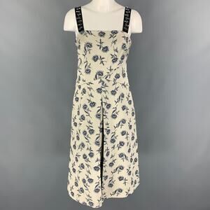 TORY BURCH Size 8 Grey Blue Linen Polyester Floral A-Line Mid-Calf Dress